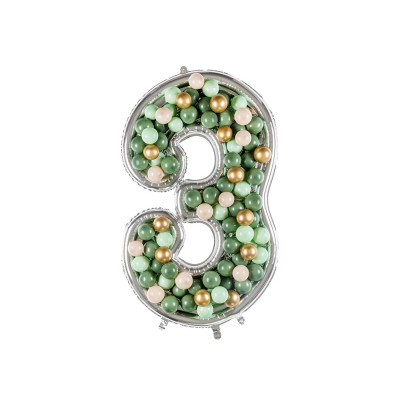 Cornice Argento NUMERO 3, per alloggiamento palloncini in lattice ad aria. Prodotto fai da te.Cornice color argento.