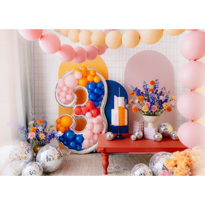 Cornice Argento NUMERO 3, per alloggiamento palloncini in lattice ad aria. Prodotto fai da te.Cornice color argento.