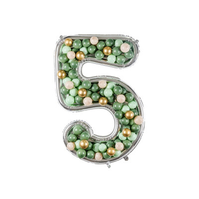 Cornice Argento NUMERO 5, per alloggiamento palloncini in lattice ad aria. Prodotto fai da te.Cornice color argento.