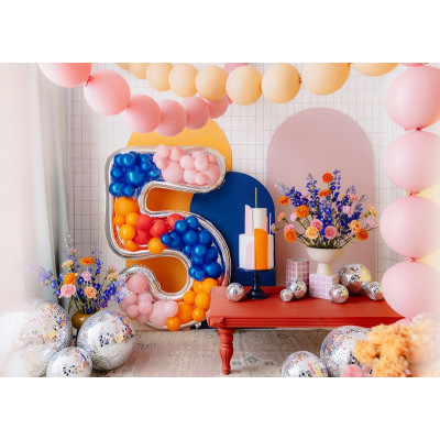 Cornice Argento NUMERO 5, per alloggiamento palloncini in lattice ad aria. Prodotto fai da te.Cornice color argento.