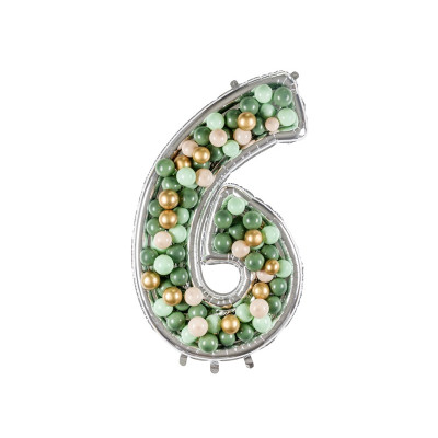 Cornice Argento NUMERO 6, per alloggiamento palloncini in lattice ad aria. Prodotto fai da te.Cornice color argento.