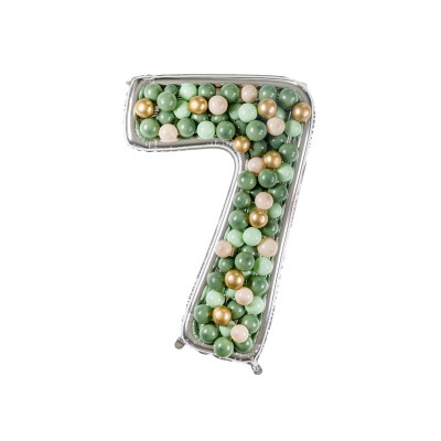 Cornice Argento NUMERO 7, per alloggiamento palloncini in lattice ad aria. Prodotto fai da te.Cornice color argento.