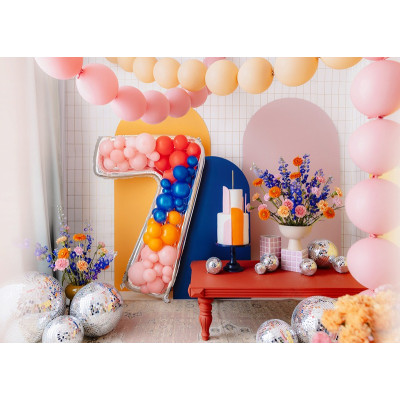 Cornice Argento NUMERO 7, per alloggiamento palloncini in lattice ad aria. Prodotto fai da te.Cornice color argento.