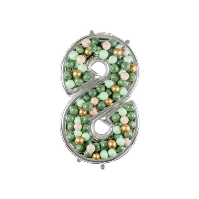 Cornice Argento NUMERO 8, per alloggiamento palloncini in lattice ad aria. Prodotto fai da te.Cornice color argento.