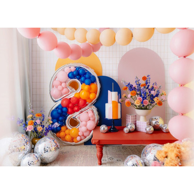 Cornice Argento NUMERO 8, per alloggiamento palloncini in lattice ad aria. Prodotto fai da te.Cornice color argento.