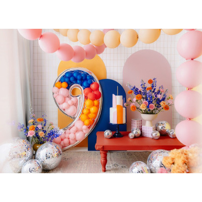 Cornice Argento NUMERO 9, per alloggiamento palloncini in lattice ad aria. Prodotto fai da te.Cornice color argento.