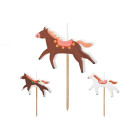 Set 3 Candela forma di Cavallo Marrone e Bianco - candelina in cera per torte e dolci