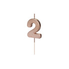 CANDELA numero 2 ROSA GOLD lucido per torta - candelina in cera numerale per dolci h 4,5 cm