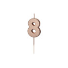 CANDELA numero 8  ROSA GOLD lucido per torta - candelina in cera numerale per dolci h 4,5 cm