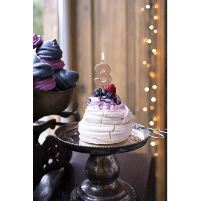 CANDELA numero 3 ROSA GOLD lucido per torta - candelina in cera numerale per dolci h 4,5 cm