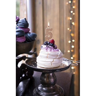 CANDELA numero 5  ROSA GOLD lucido per torta - candelina in cera numerale per dolci h 4,5 cm