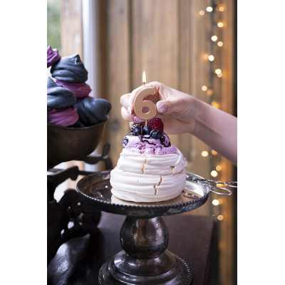 CANDELA numero 6  ROSA GOLD lucido per torta - candelina in cera numerale per dolci h 4,5 cm