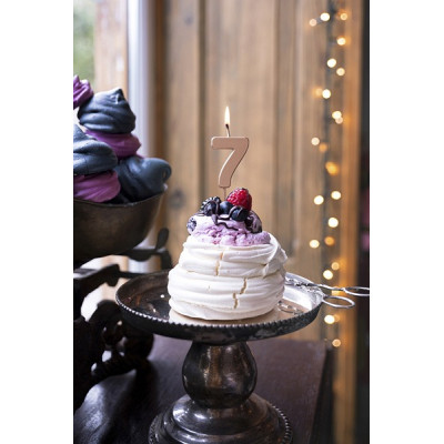 CANDELA numero 7  ROSA GOLD lucido per torta - candelina in cera numerale per dolci h 4,5 cm