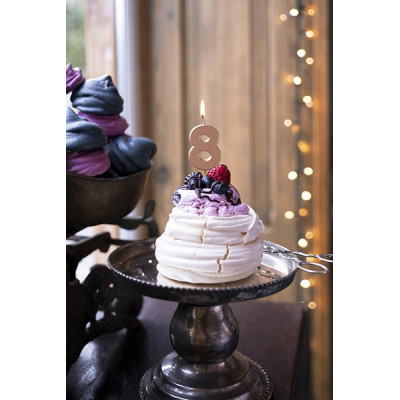 CANDELA numero 8  ROSA GOLD lucido per torta - candelina in cera numerale per dolci h 4,5 cm