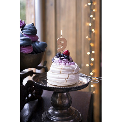 CANDELA numero 9  ROSA GOLD lucido per torta - candelina in cera numerale per dolci h 4,5 cm