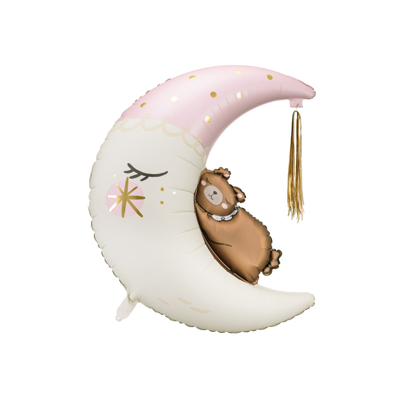 PALLONCINO pallone in foil Mylar a forma Luna rosa con Orsetto 71x86cm