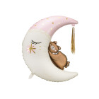 PALLONCINO pallone in foil Mylar a forma Luna rosa con Orsetto 71x86cm