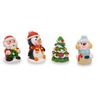 Set 4 Soggetti Natalizi in Zucchero per dolci - Pupazzo di Neve, Babbo Natale, Albero e Pinguino