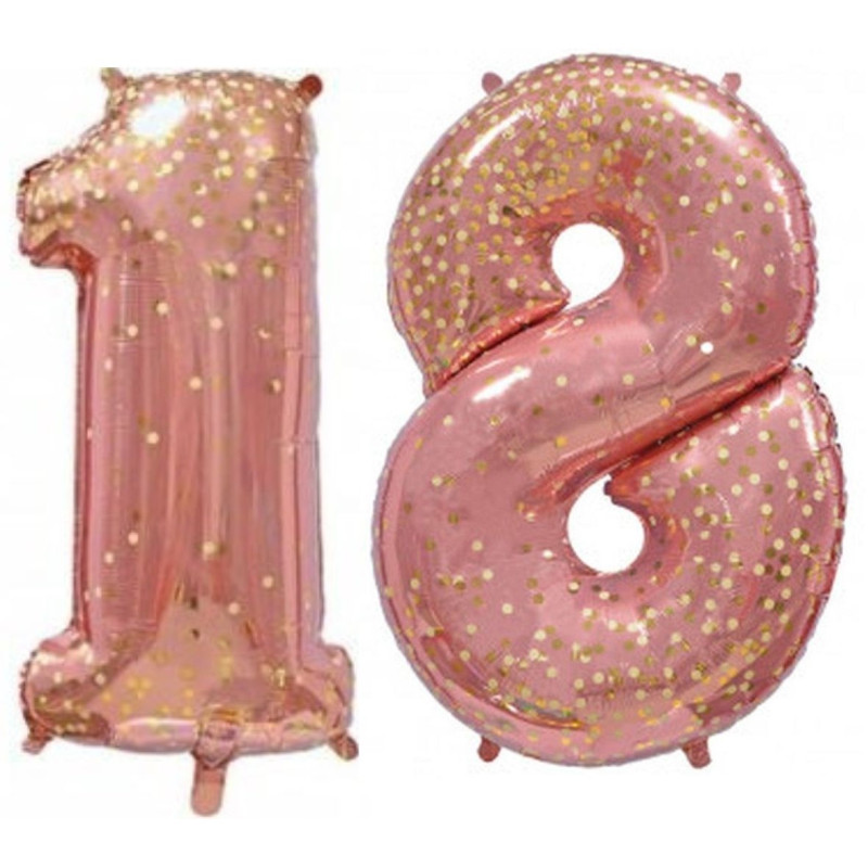 Pallone compleanno numero 18 anni Rosa Gold con stampa pois oro101cm palloncini gonfiabile aria, ELIO