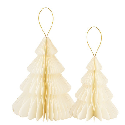 Set 2 ALBERI in carta AVORIO con profilo ORO altezza 20 e 25 cm - addobbo tavolo, casa