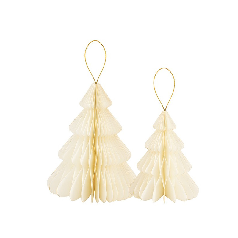 Set 2 ALBERI in carta AVORIO con profilo ORO altezza 20 e 25 cm - addobbo tavolo, casa