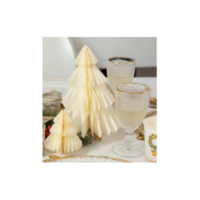 Set 2 ALBERI in carta AVORIO con profilo ORO altezza 20 e 25 cm - addobbo tavolo, casa