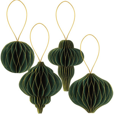 Set 4 SFERE in carta VERDE con profilo ORO altezza 8, 10 e 13 cm - addobbo tavolo, casa