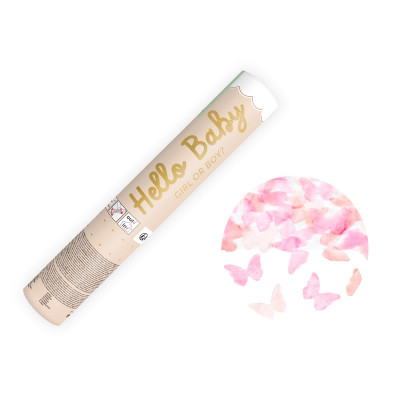 Cannone SPARACORIANDOLI farfalle ROSA Tubo lancia coriandoli Baby Shower Boy or Girl