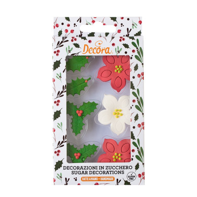 Kit NATALE in ZUCCHERO - Agrifoglio, Stella di Natale - decorazione per torte e dolci