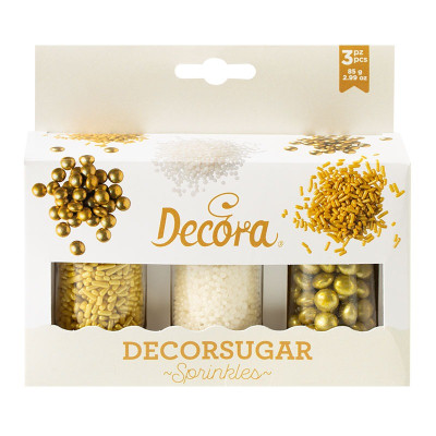 Set 3 Mini Decorazioni Mix ORO e BIANCO iin ZUCCHERO 85g - lenti bastoncini oro ideale per decori torte e dolci