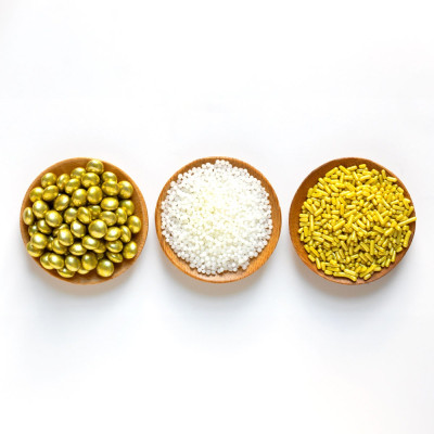 Set 3 Mini Decorazioni Mix ORO e BIANCO iin ZUCCHERO 85g - lenti bastoncini oro ideale per decori torte e dolci