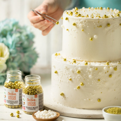 Perline ORO in ZUCCHERO 100g - perle sferiche 7 MMi deale per decori torte e dolci