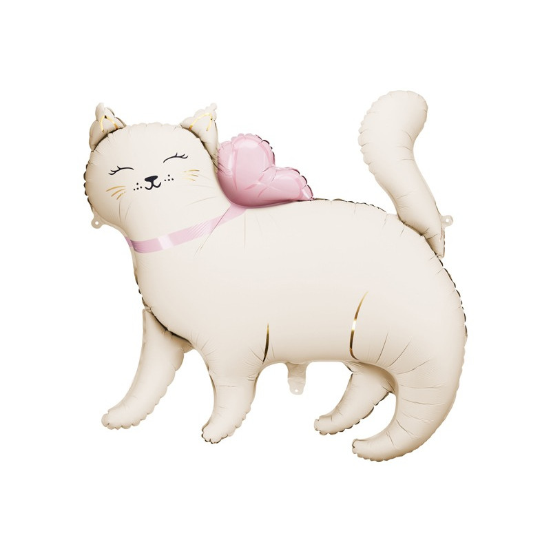 PALLONCINO in foil Mylar a forma di Gatto Bianco con fiocco rosa 83x77cm