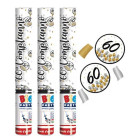 3 Cannone SPARACORIANDOLI 60 ANNI ORO, Argento, Nero- Tubo lancia coriandoli 30cm