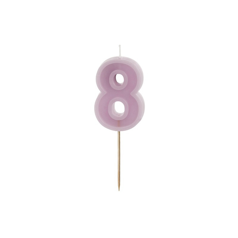 CANDELA numero 8 VIOLA LILLA per torta - candelina in cera numerale per dolci h 6 cm