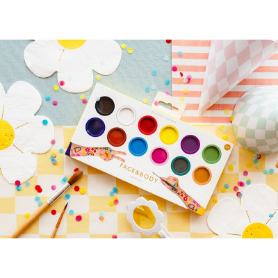 Colori trucchi per il viso e corpo - set 2 pennelli e 12 colori