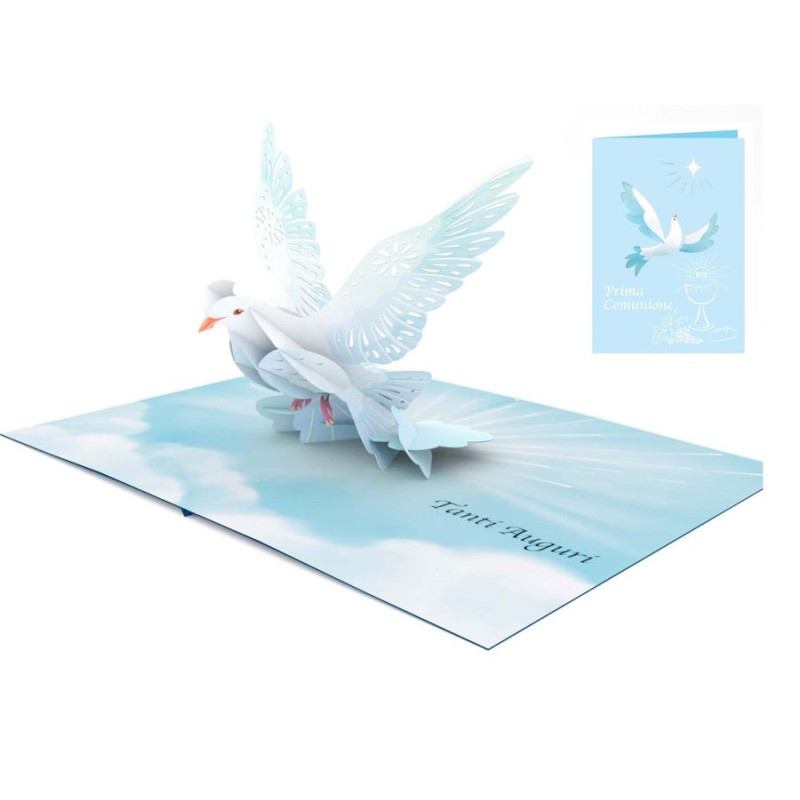 Biglietto d'auguri augurale PRIMA COMUNIONE lui con colomba - Origamo 3D
