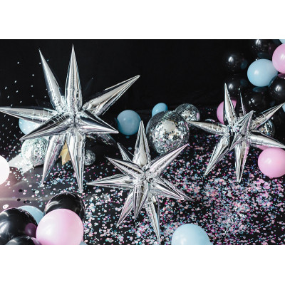 1 Pallone PALLONCINO in foil MYLAR multi MAGIC STAR 3D stella ARGENTO lucido 95 cm
