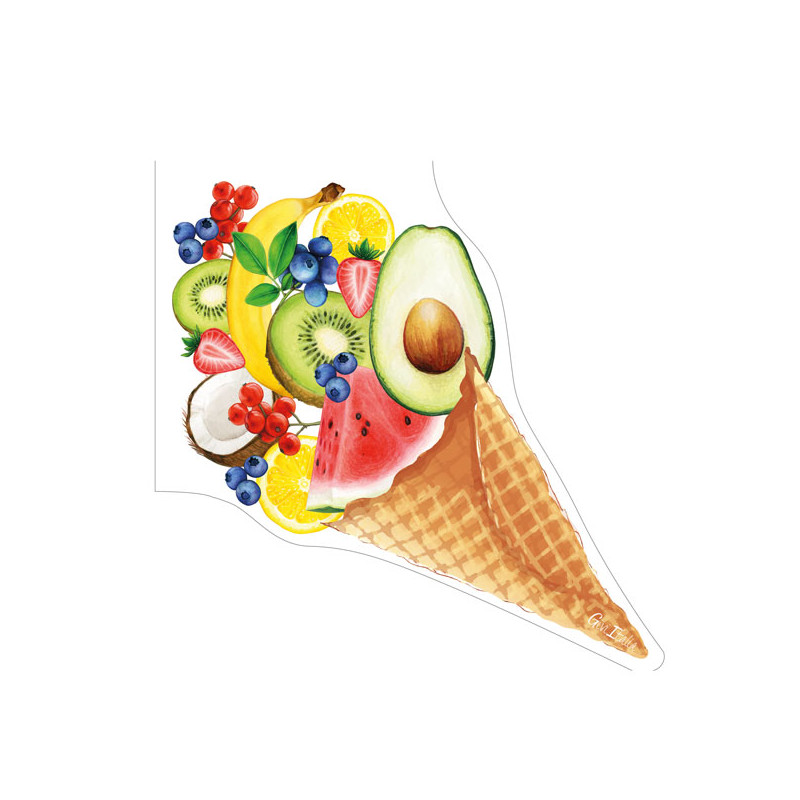 16 TOVAGLIOLI in carta ICE CREAM con con frutti - sagomati decoro tavola 33x33cm
