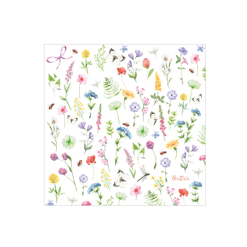 16 TOVAGLIOLI in carta WILD FLOWERS - fantasia floreale - decoro tavola 33x33cm
