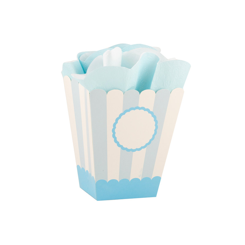 4 scatole Pop Corn - PARTY BOX Boy in carta - BIANCHE e Celeste - 6,5x8x15cm