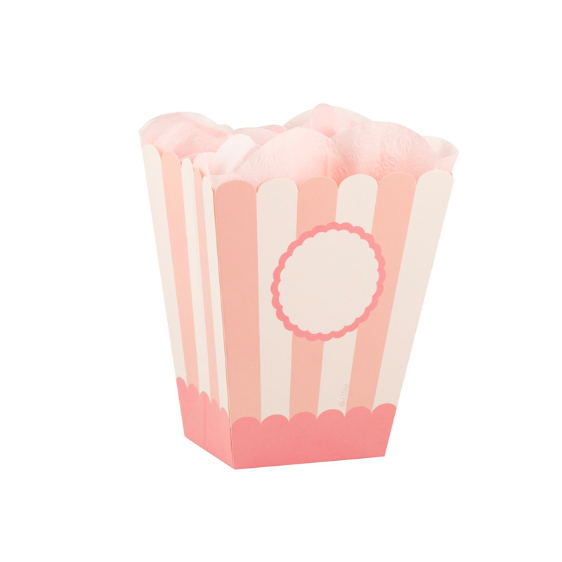 4 scatole Pop Corn - PARTY BOX Girl in carta - BIANCHE e ROSA - 6,5x8x15cm