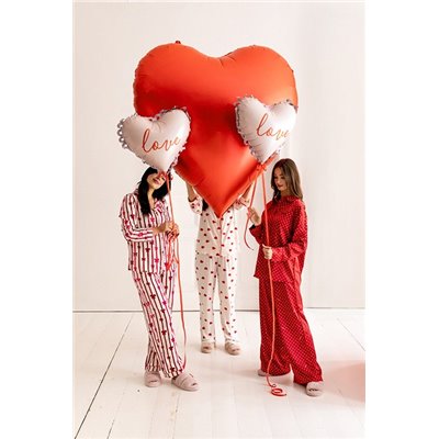 PALLONCINO pallone in foil Mylar Cuore rosa con scritta LOVE rossa 67x56,5cm