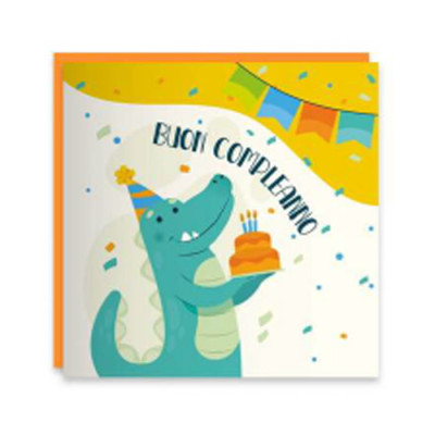 Biglietto Compleanno augurale Musicale COCCODRILLO - SONORO auguri per bambini