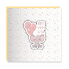 Biglietto augurale Musicale di Nascita BENVENUTA bimba - Rosa - SONORO d'auguri