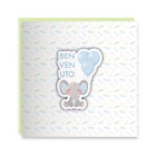 Biglietto augurale Musicale di Nascita BENVENUTO bimbo - Celeste - SONORO auguri