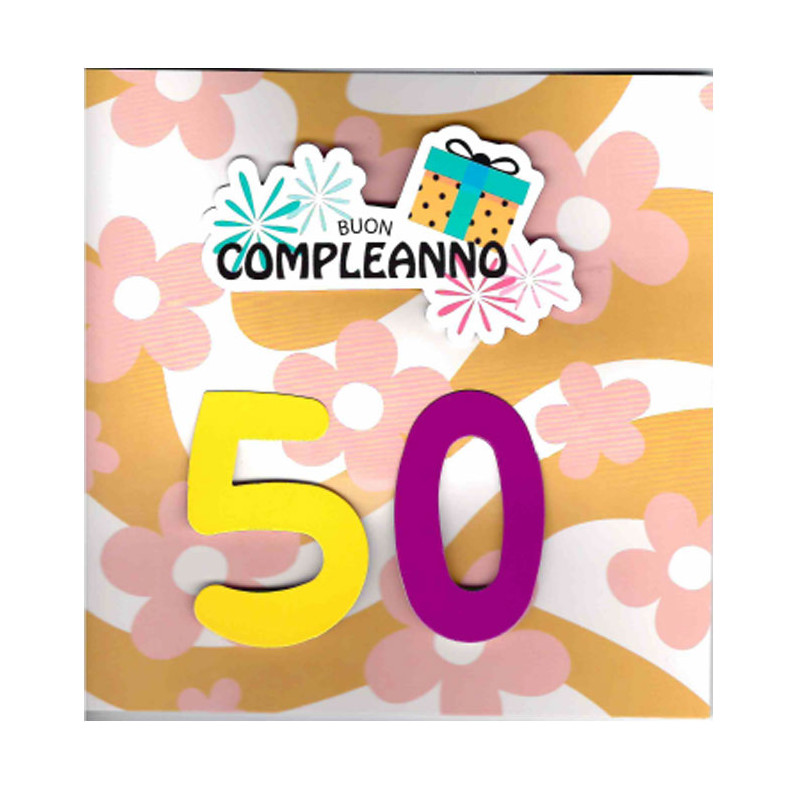 Biglietto auguri MUSICALE Compleanno 50 ANNI fiori - Biglietto augurale SONORO