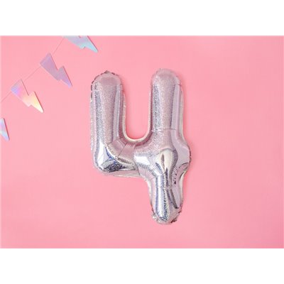 Pallone numero 4 Quattro olografico in MYLAR foil - PALLONCINO numerale 35cm