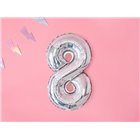 Pallone numero 8 Otto ARGENTO in MYLAR foil - PALLONCINO numerale 35cm per feste