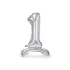 Pallone compleanno numero 1 UNO anno argento con base d'appoggio 70cm